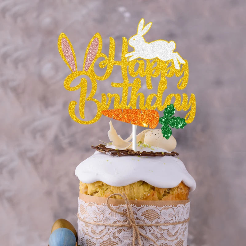 Bunny Cake Topper - Happy Birthday Kid Party Decor