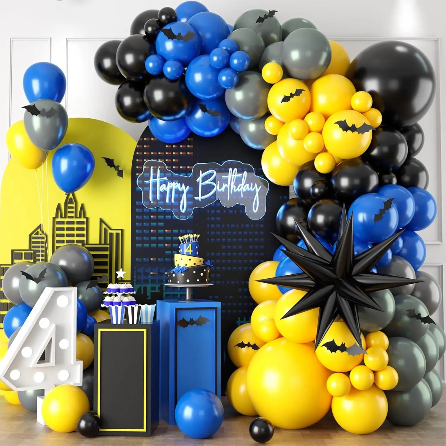 Blue Balloons Arch - Royal Blue Exploding Stars