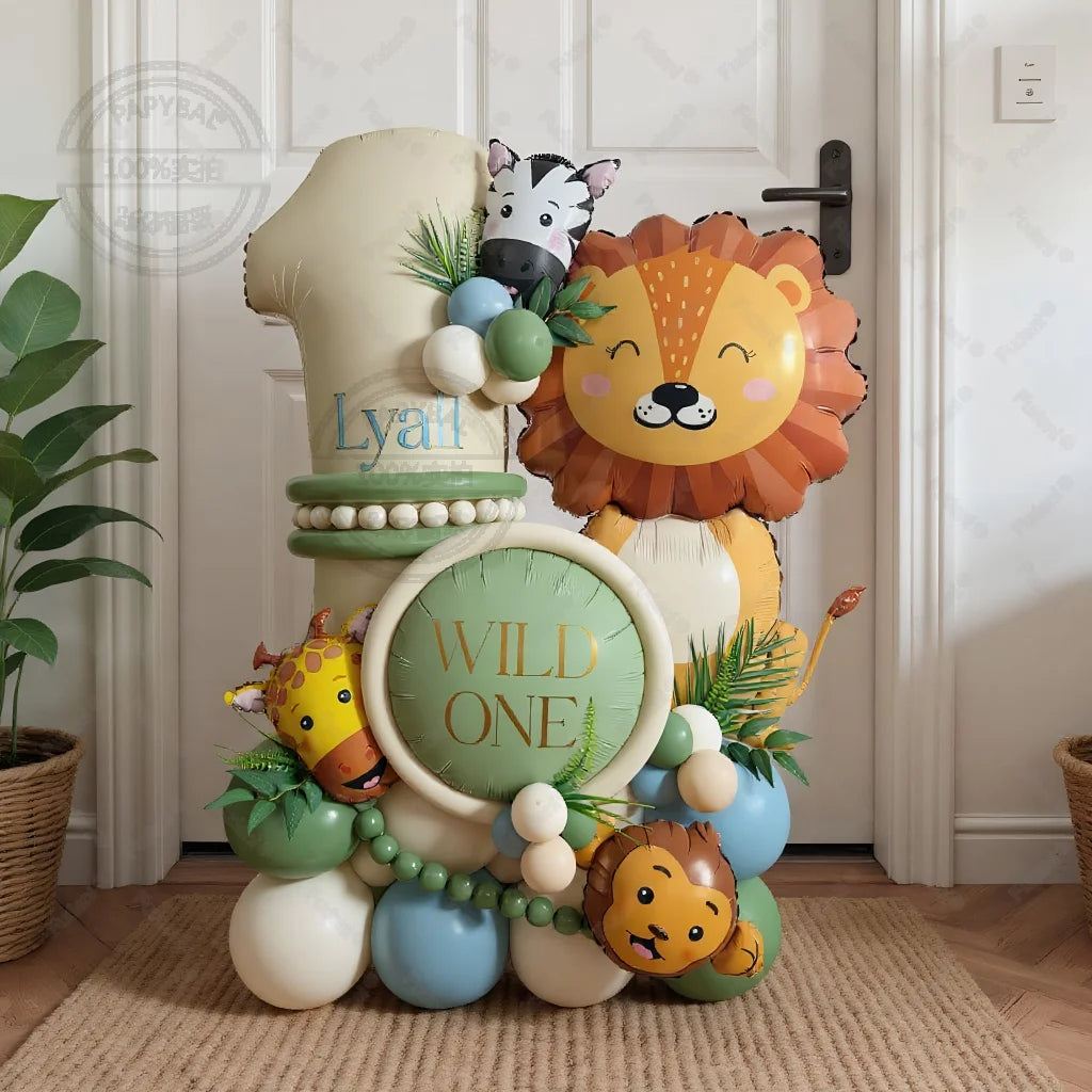 Jungle Animal Birthday Balloons - Lion Giraffe Party Decor 45pc