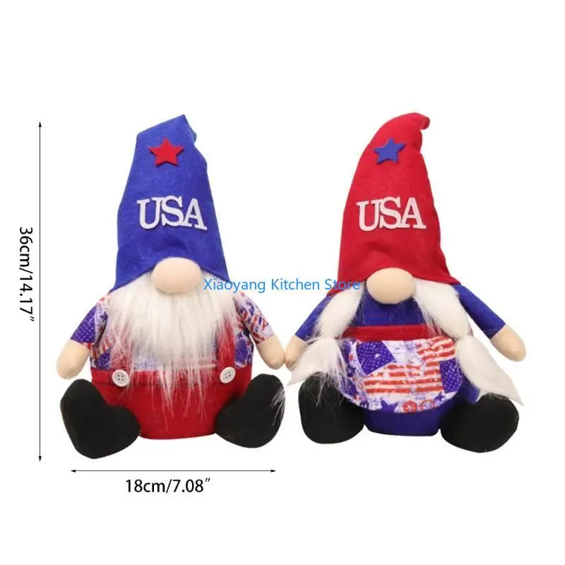 Patriotic Gnome Figurine - American Red White Blue Decor 57c
