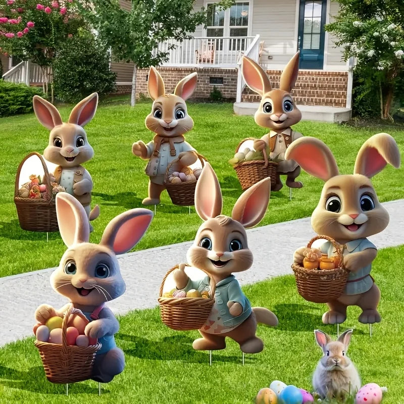 Easter Bunny Decoration Set - Spring Garden Decor 6pc