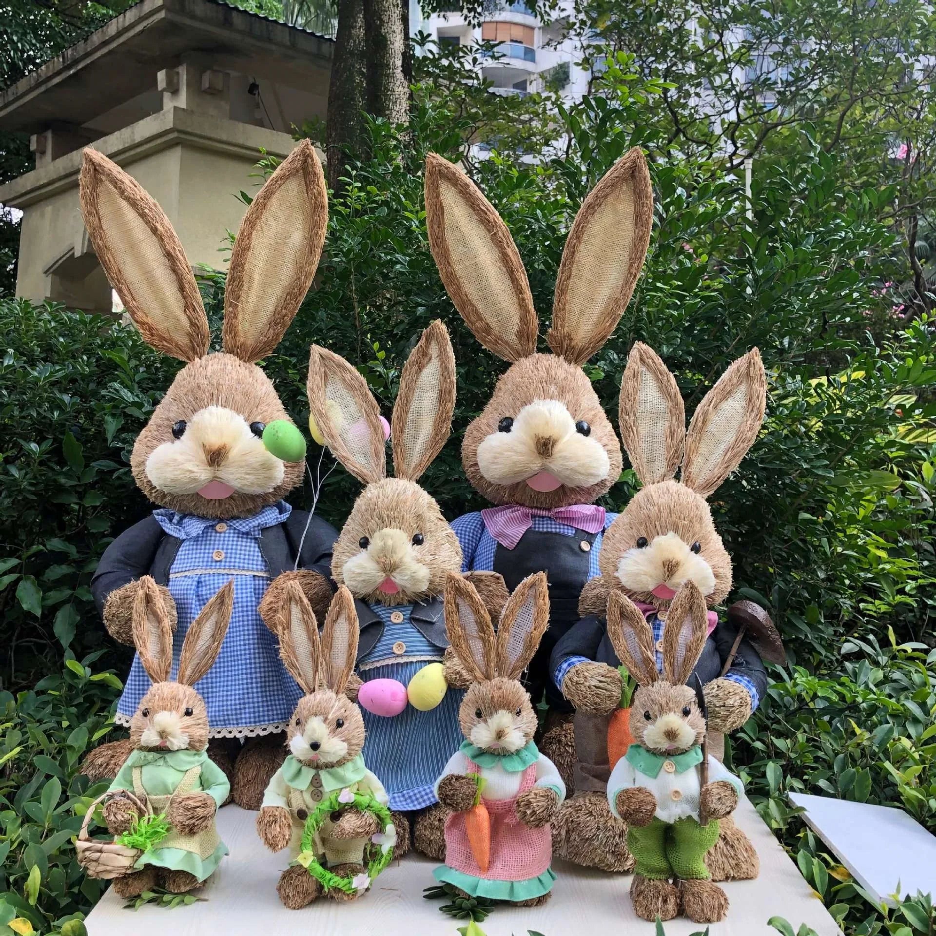 Easter Bunny Straw Figure Decoration - Easter Home Decor 35cm
