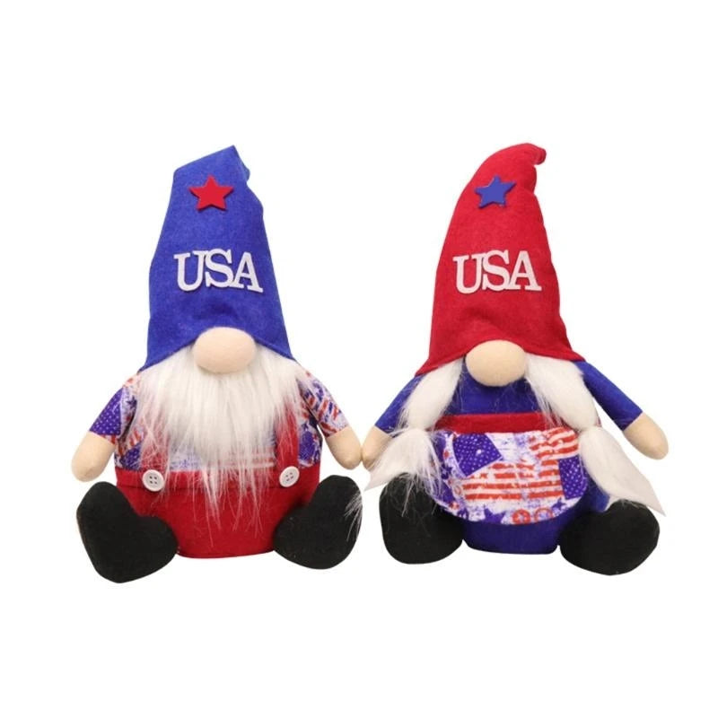 Patriotic Gnome Figurine - American Red White Blue Decor 57c
