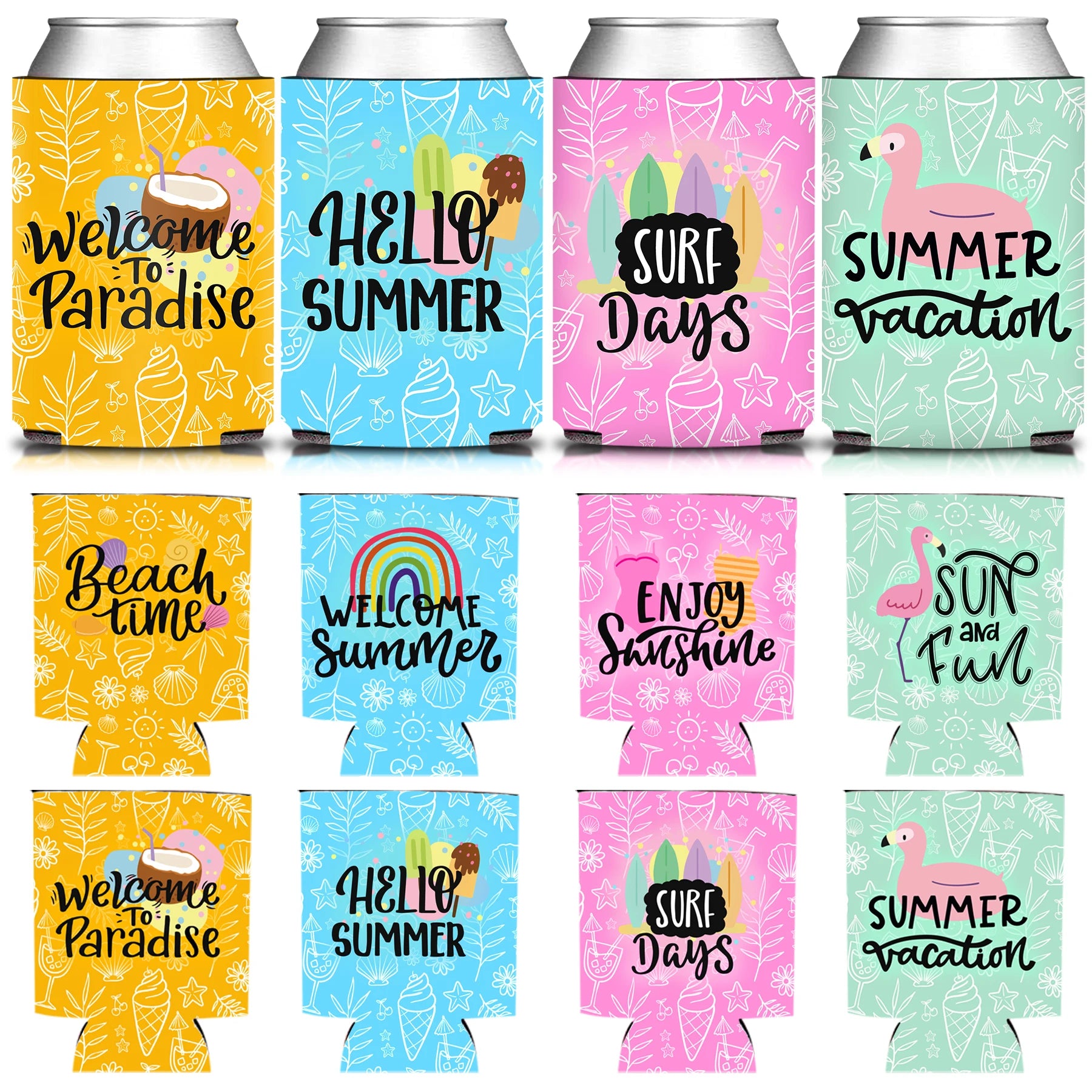 Can Cooler Sleeves - Colorful Summer Beach Vibe 12