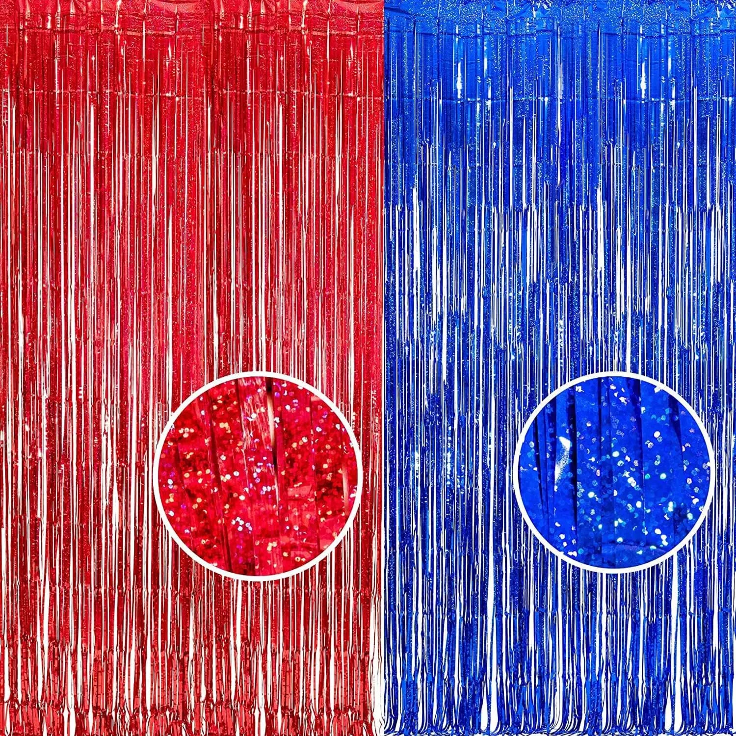Patriotic Backdrop - Shiny Red Blue Tinsel 4th July