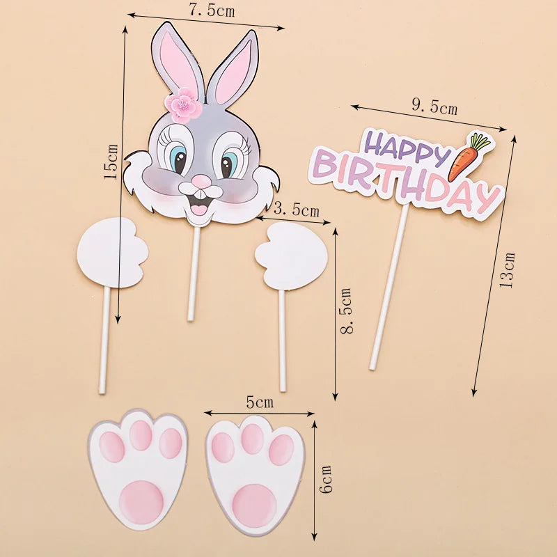 Bunny Cake Topper - Happy Birthday Kid Party Decor
