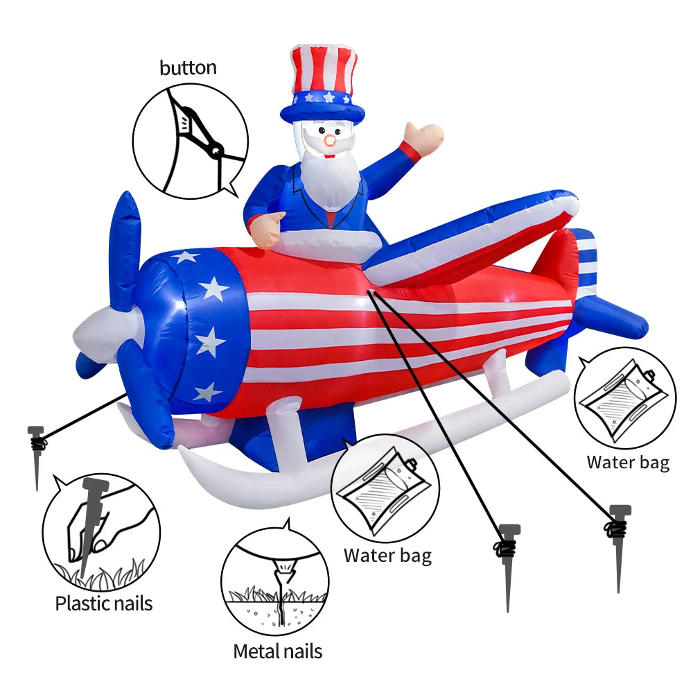 Patriotic Inflatable Plane - American Flag Decor Red White Blue