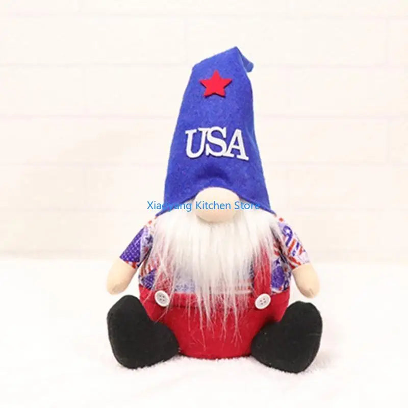 Patriotic Gnome Figurine - American Red White Blue Decor 57c