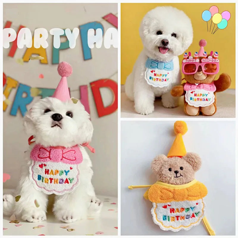 Pet Birthday Costume Set - Dog Cat Party Hat Bib 2pc