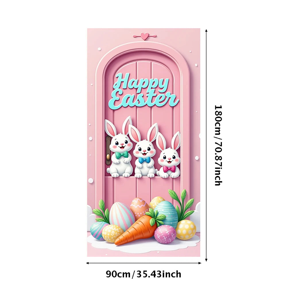 Easter Door Cover Pink Bunny Wreath - Easter Decoration Banner