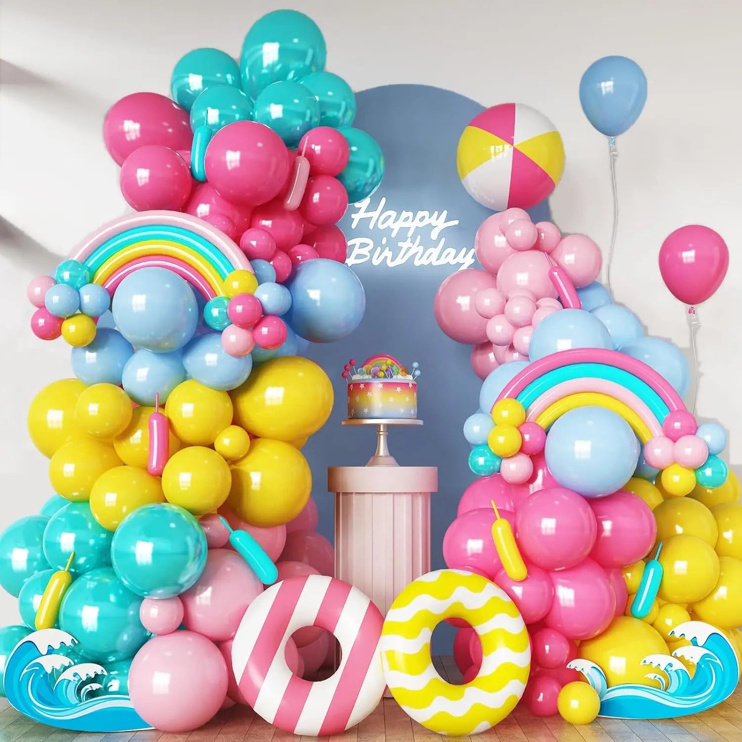 Neon Balloon Arch – Rainbow Summer Party Decor