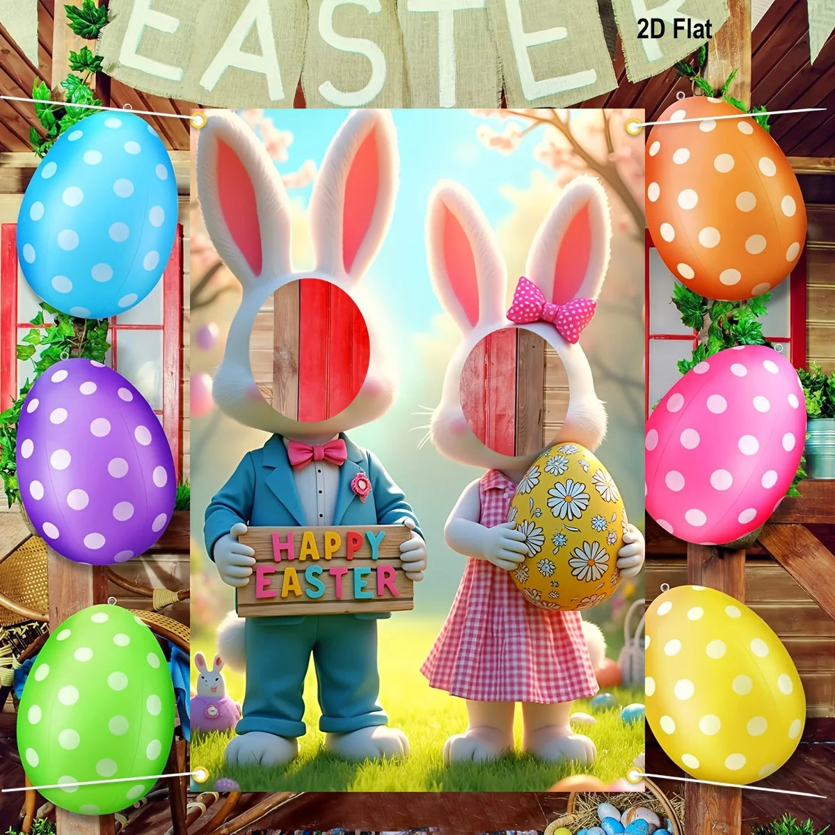 Easter Photo Booth Props Banner - Bunny Eggs Party Decor