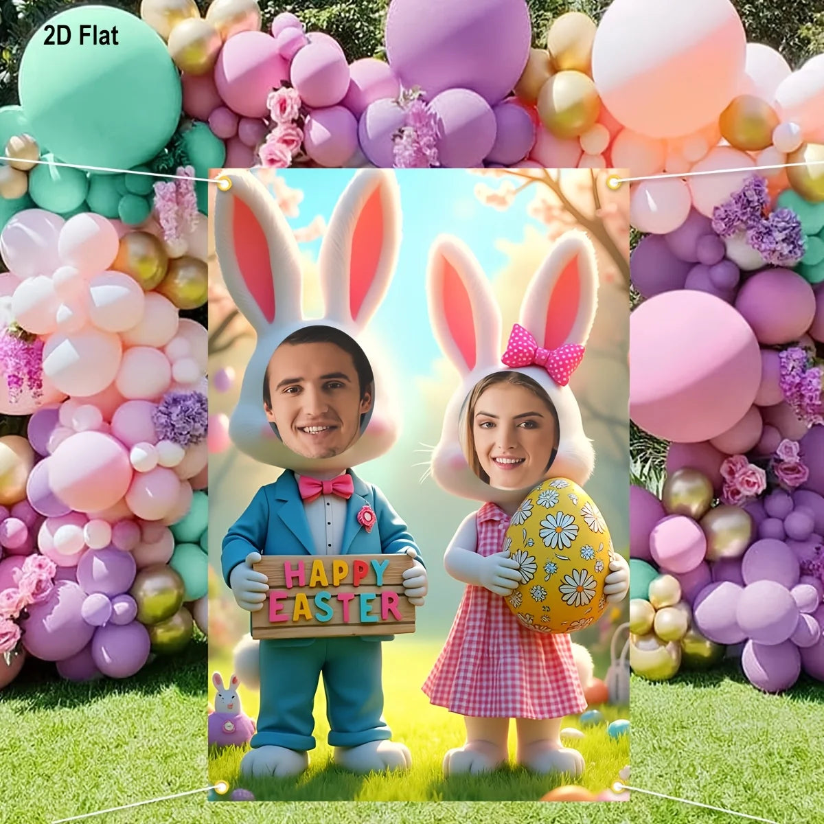 Easter Photo Booth Props Banner - Bunny Eggs Party Decor