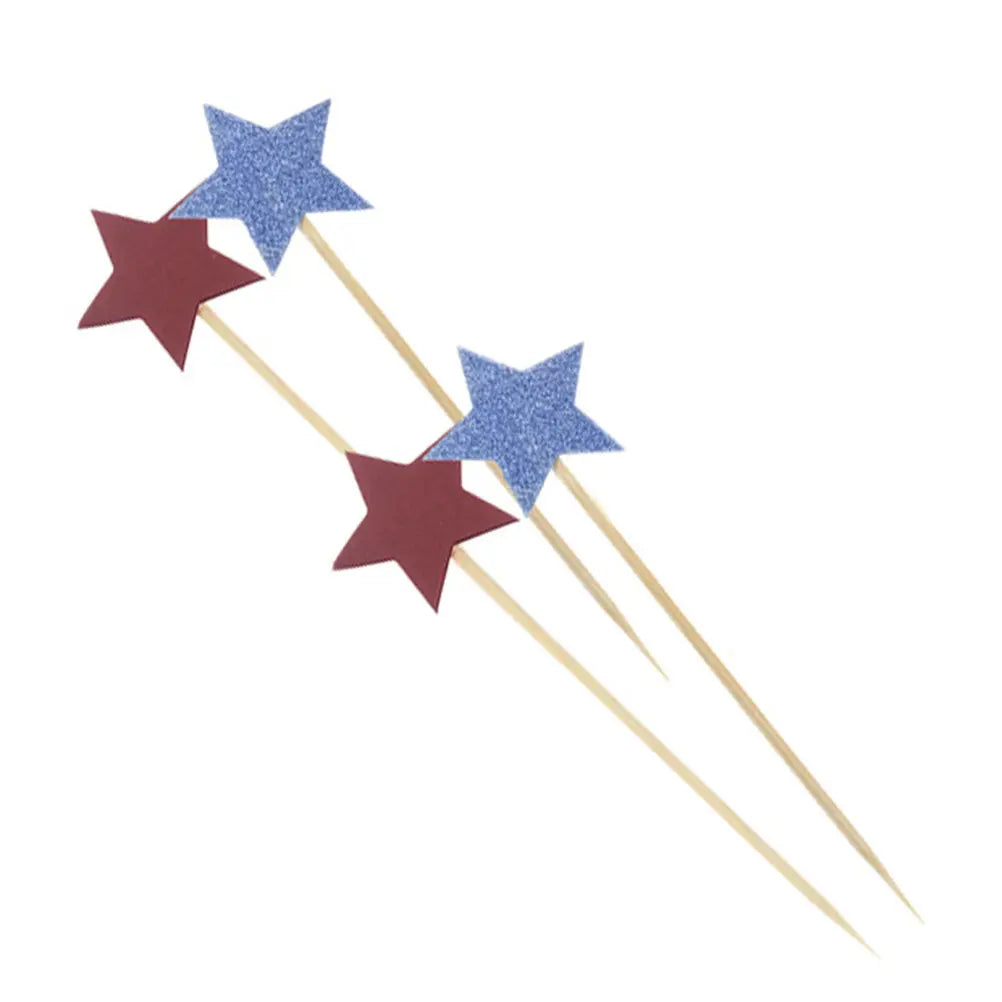 Star Cupcake Toppers - Red White Blue Glitter Picks