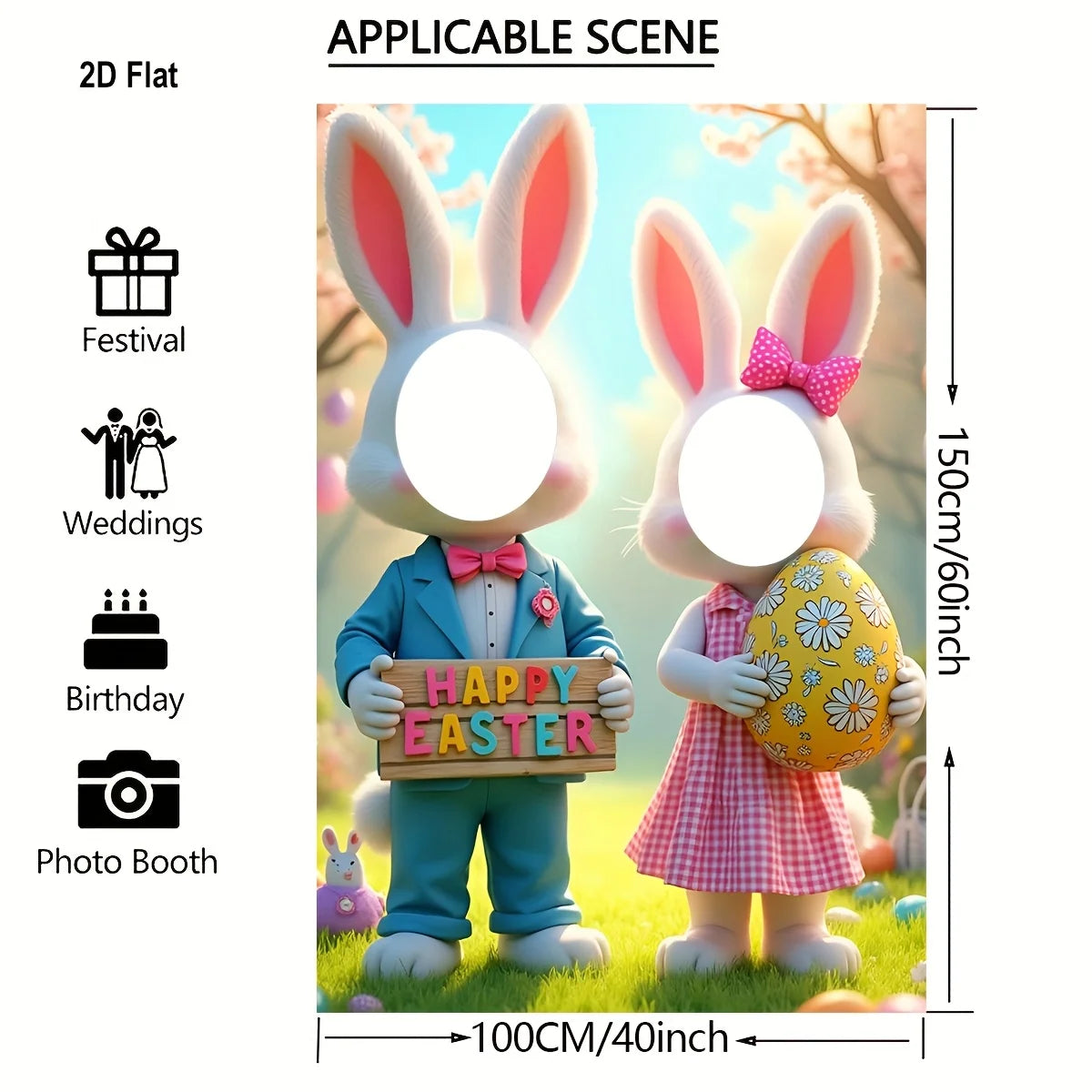 Easter Photo Booth Props Banner - Bunny Eggs Party Decor