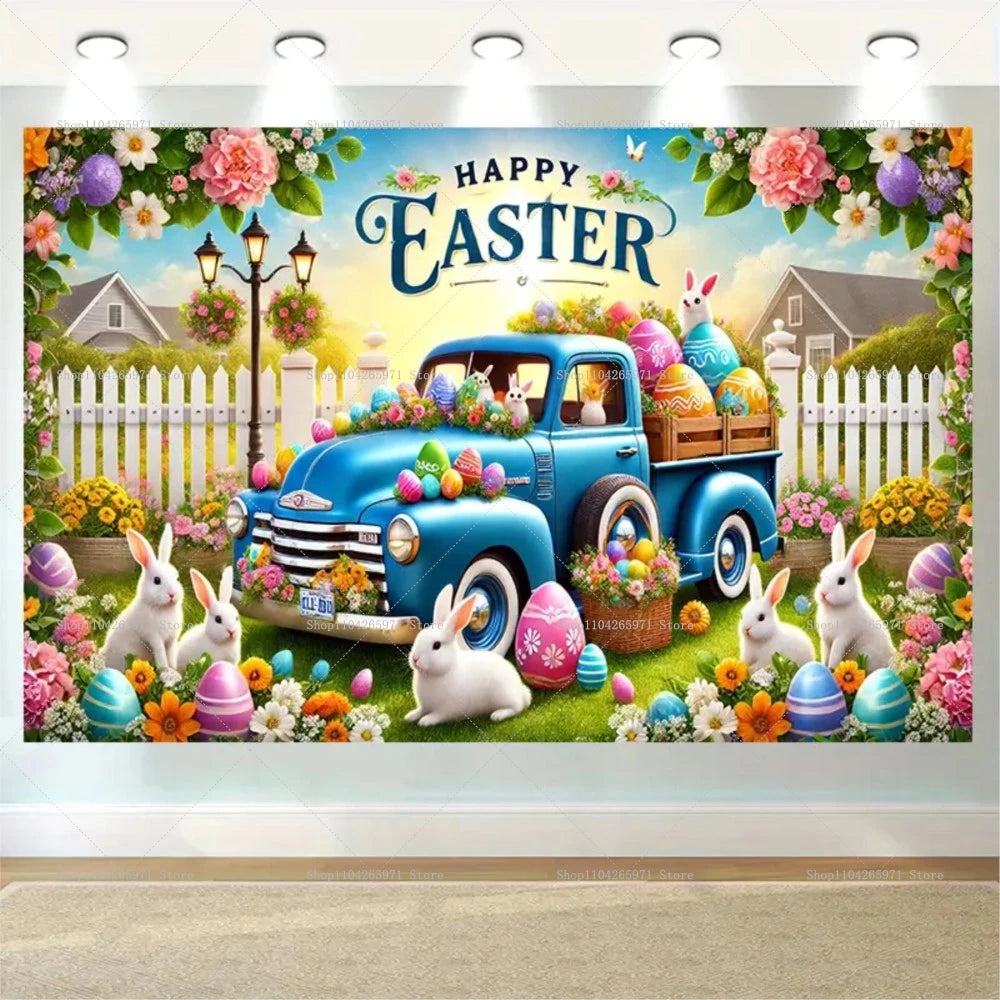 Easter Bunny Backdrop Banner - Kids Party Photo Props 1pc