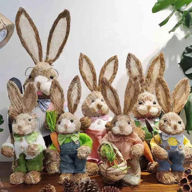 Easter Bunny Straw Figure Decoration - Easter Home Decor 35cm