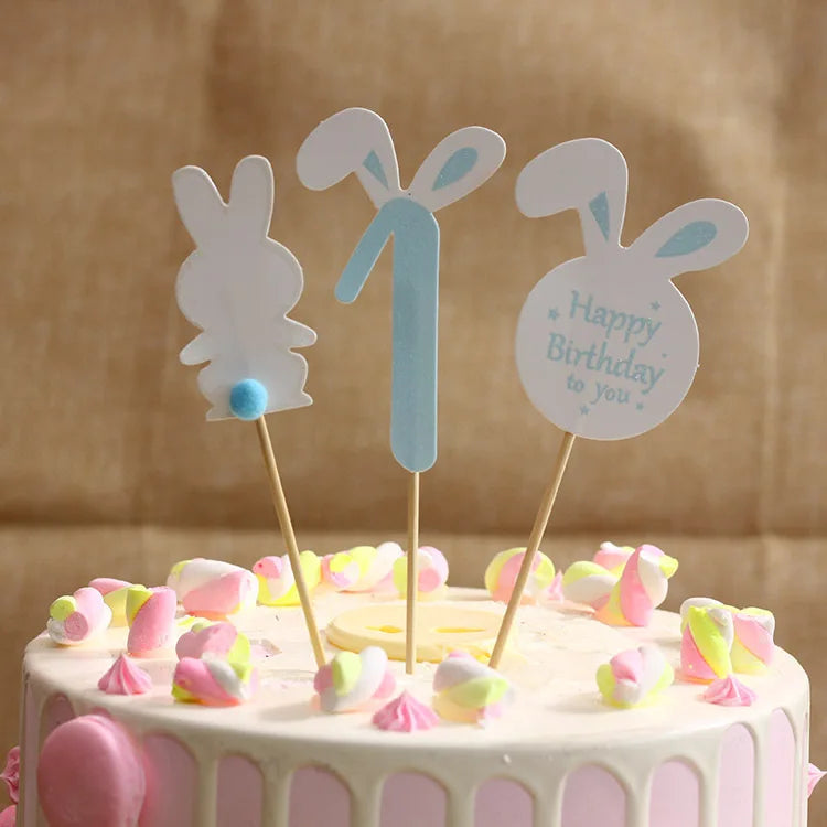 Bunny Cake Topper - Happy Birthday Kid Party Decor