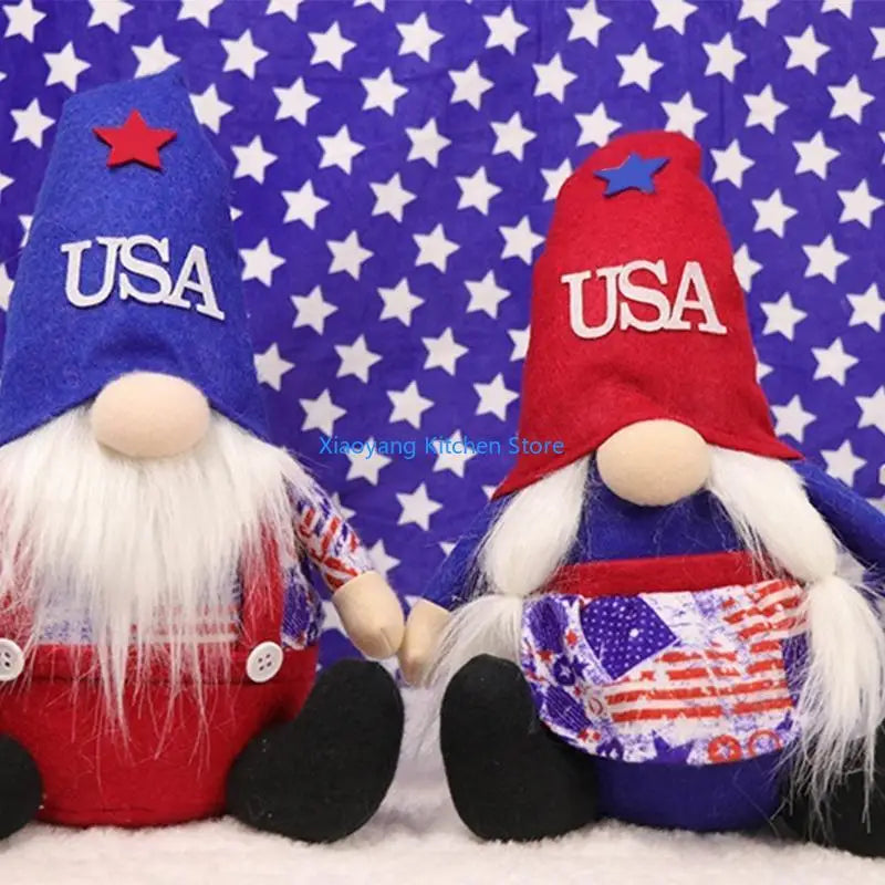 Patriotic Gnome Figurine - American Red White Blue Decor 57c