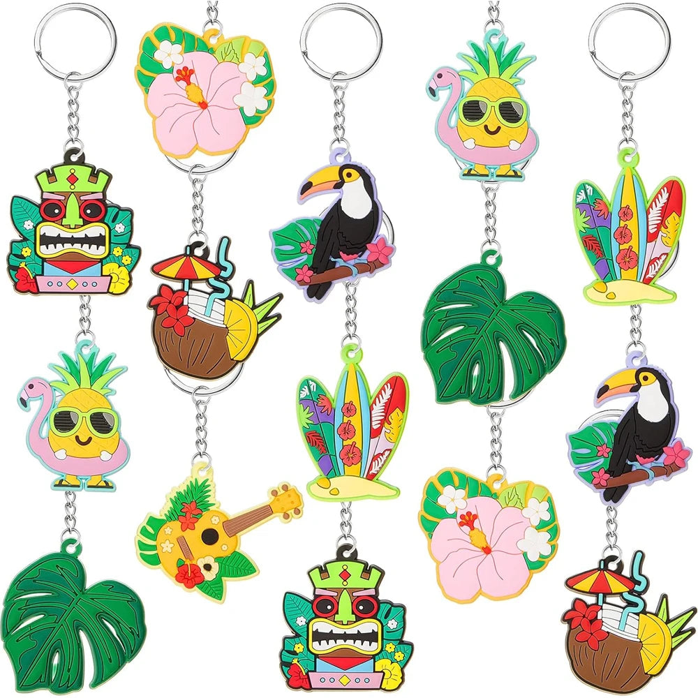 Tropical Keychains - Summer Flamingo Pineapple Surfboard Fun