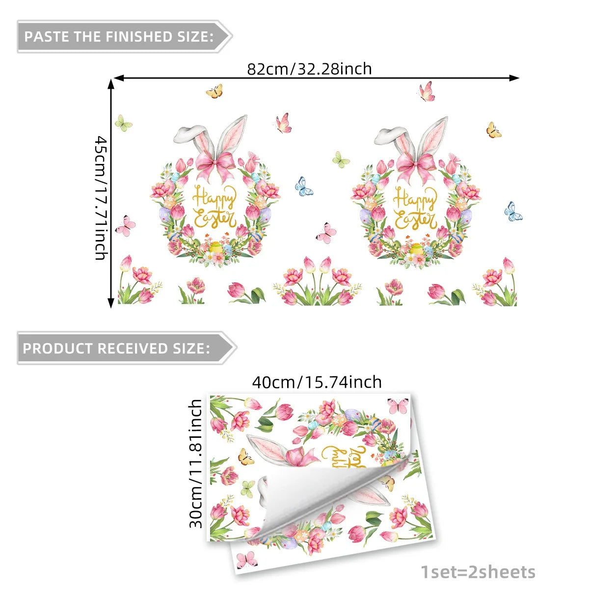 Easter Bunny Wreath Window Sticker - Easter Party Decor