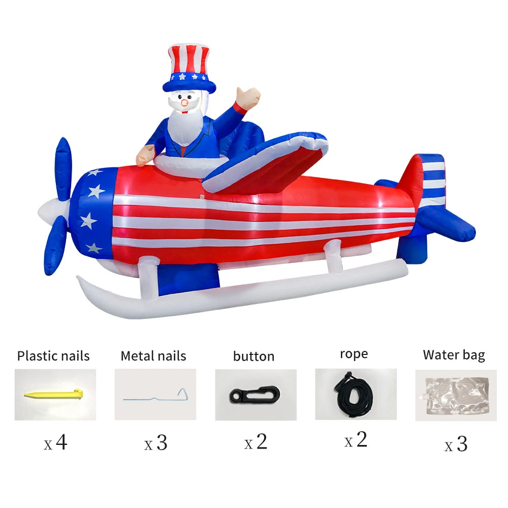 Patriotic Inflatable Plane - American Flag Decor Red White Blue