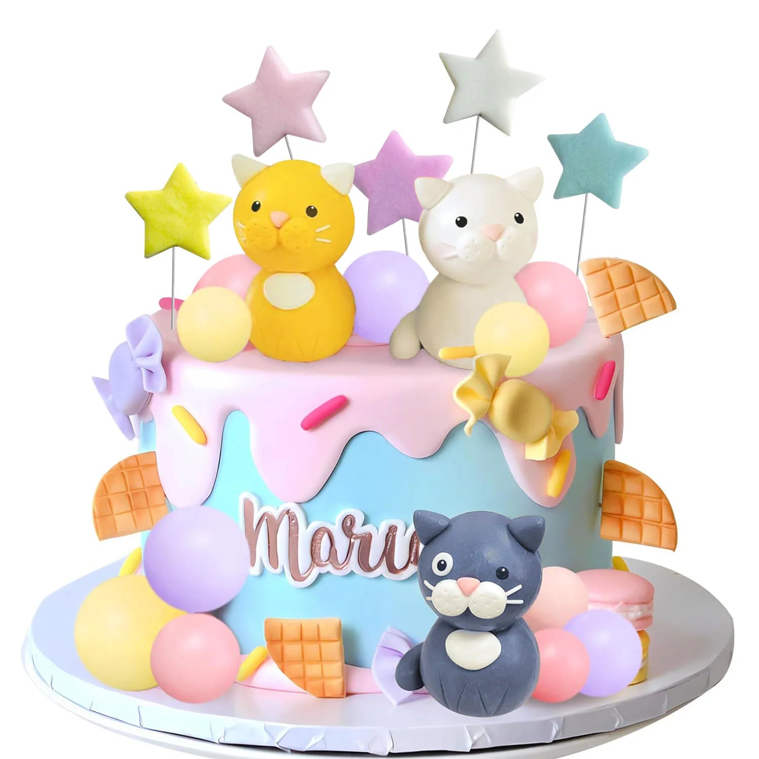 Cat Cake Topper Set - Birthday Party Decor 17pc