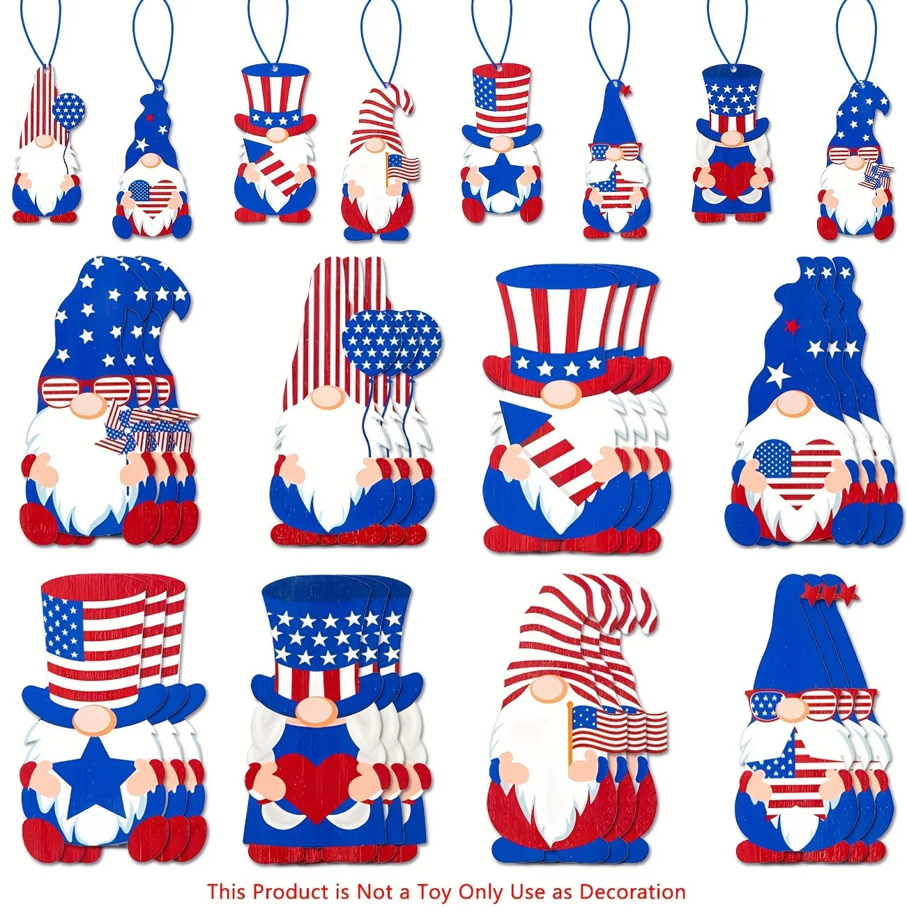 4th July Ornaments - Red White Blue Patriotic Gnomes 57c 
 revised to