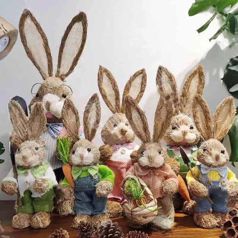 Easter Bunny Straw Figure Decoration - Easter Home Decor 35cm