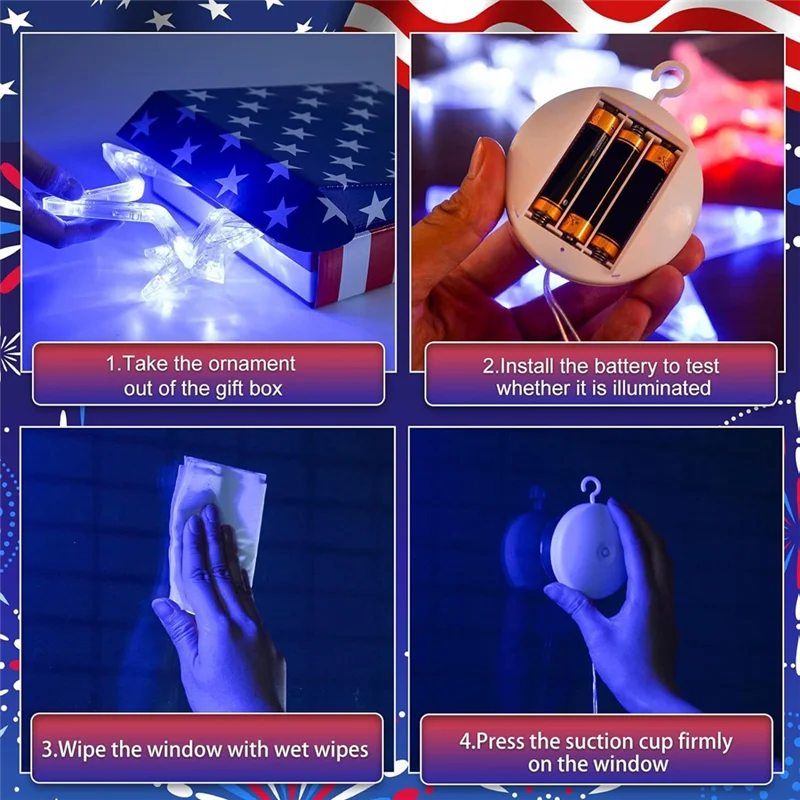 Patriotic Window Light - Red White Blue 4th July Decor