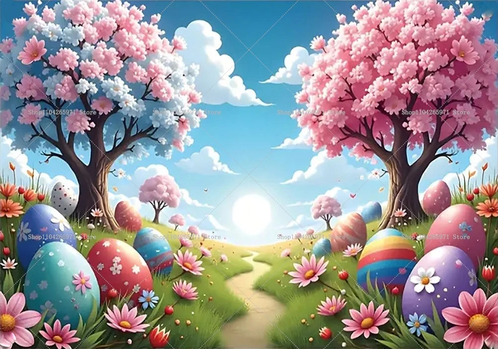 Easter Bunny Backdrop Banner - Kids Party Photo Props 1pc