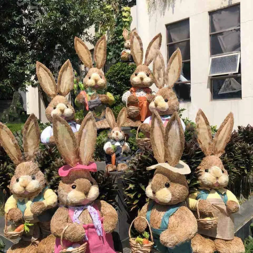 Easter Bunny Straw Figure Decoration - Easter Home Decor 35cm