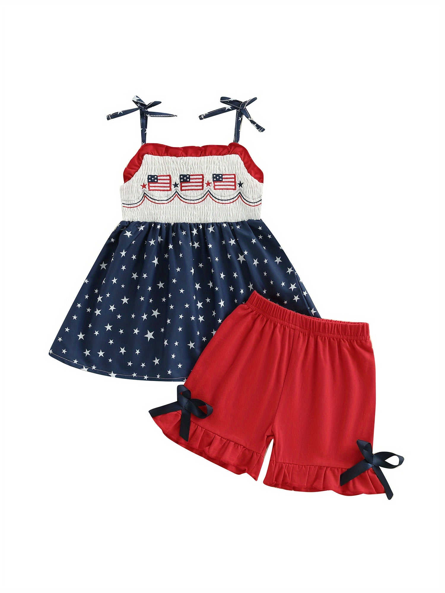 Kids Patriotic Shorts Set - Stars Print American Flag 4th