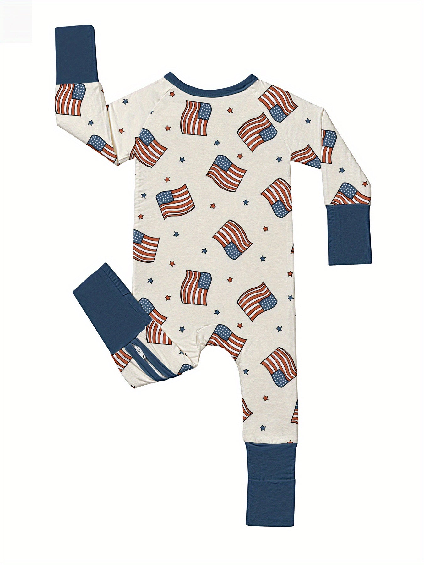 Newborn Baby Boy'S Bamboo Fiber Zipper Jaysuit Flag Printed Jaysuit Jaysuit Jaysuit Outdoor Clothing 4th of July, for Outdoor