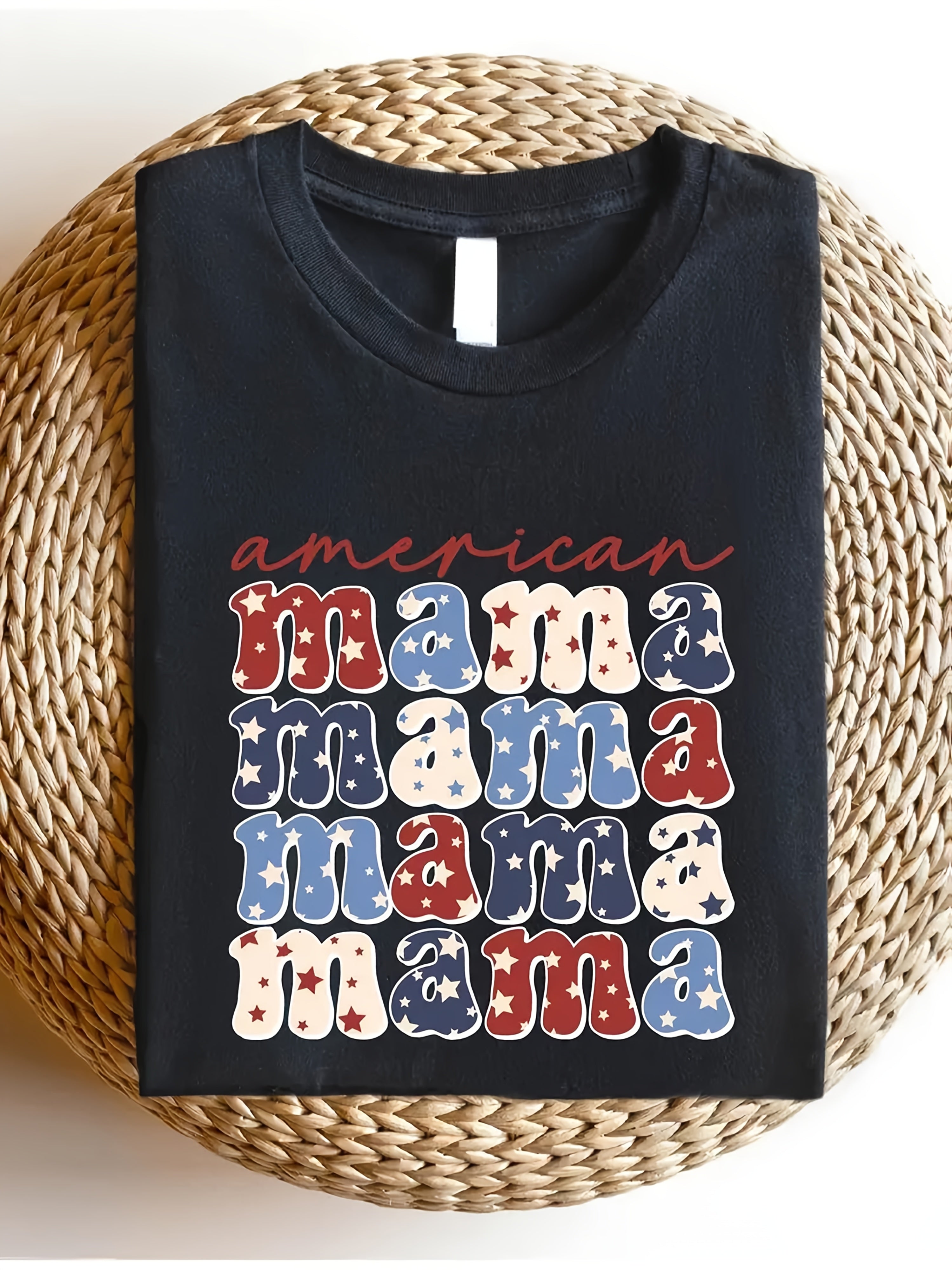 Patriotic American Mom Geometric Print T-Shirt - Women's Cotton Tee