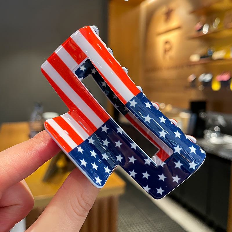 Patriotic American Flag Hollow Oblong Hair Clip - Elegant Minimalist Acrylic