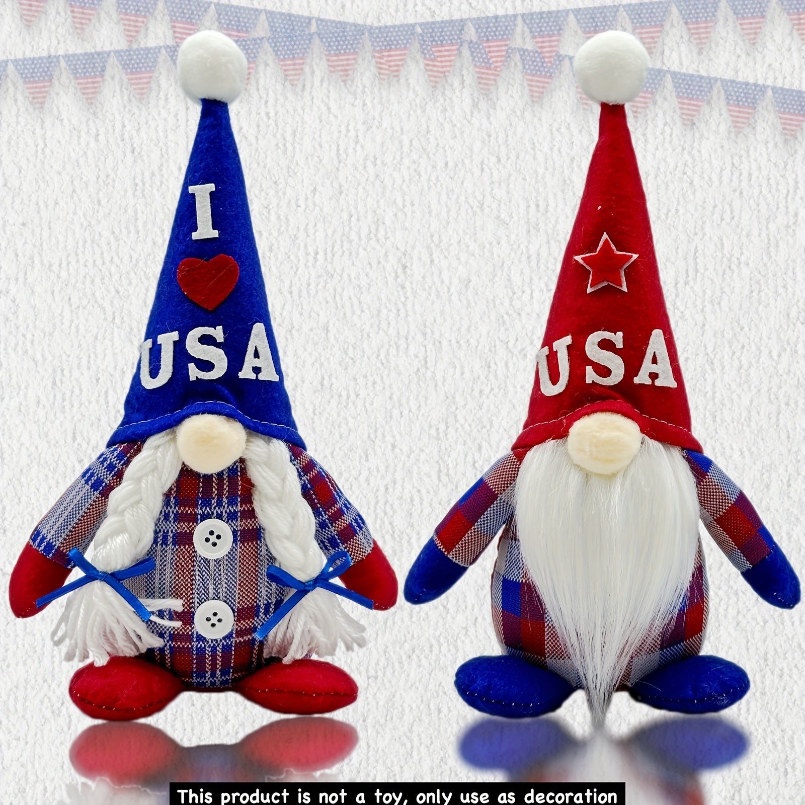 Patriotic Gnome Figurines - Striped Star Tabletop Decor Set