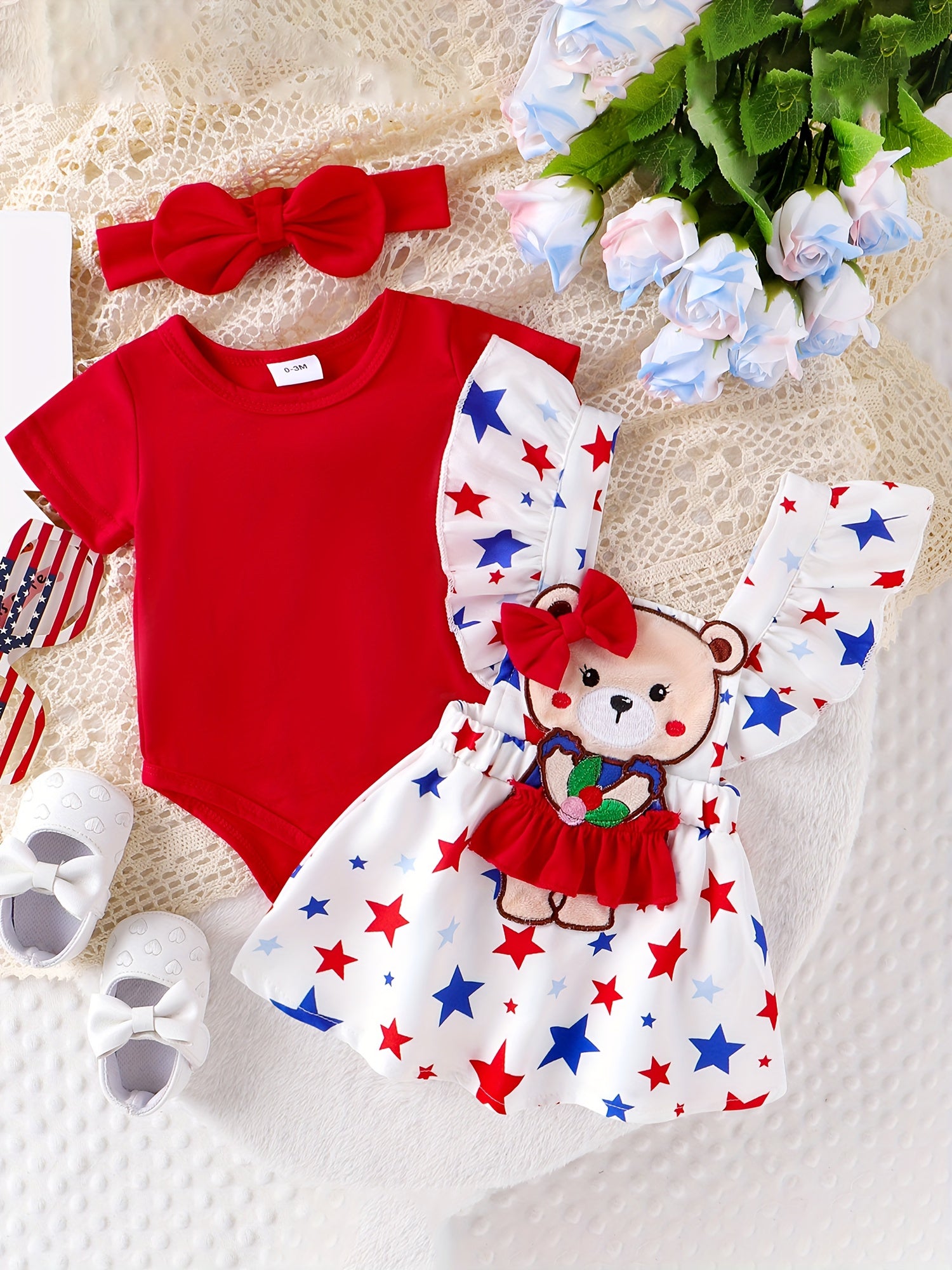 3pcs Baby Girl Cartoon Stars Romper Skirt & Headband Set
