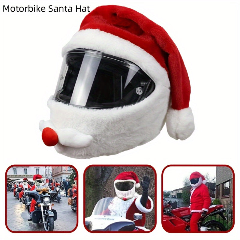 Motorcycle Helmet Santa Hat Fabric Cover - Universal Holiday Fit