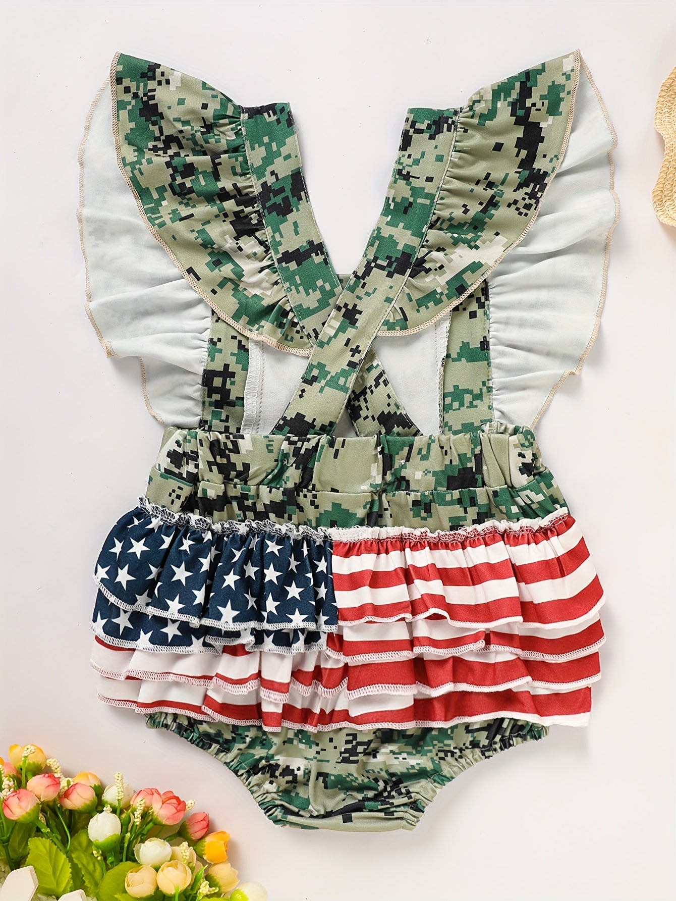 Baby Girl Camo Pattern Sleeveless Triangle Bodysuit Romper