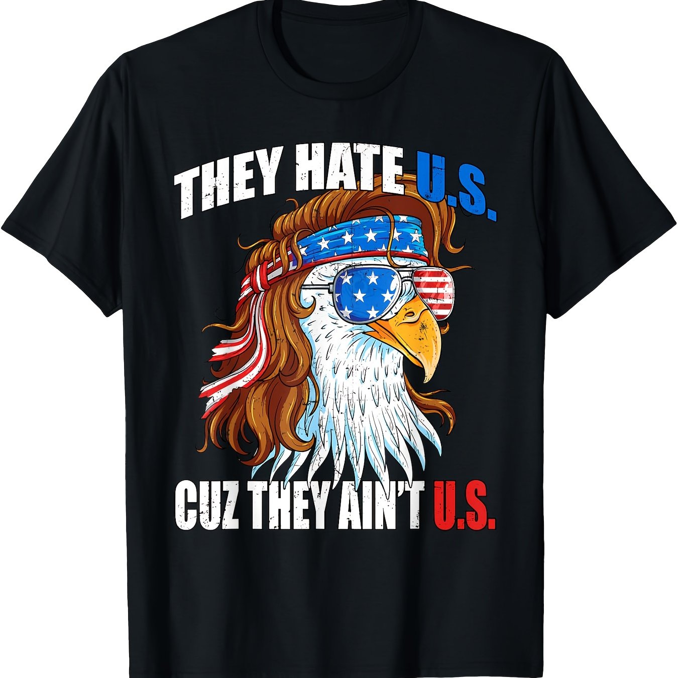 Funny Eagle Mullet USA Flag T-Shirt - Unisex Adult Black Tee