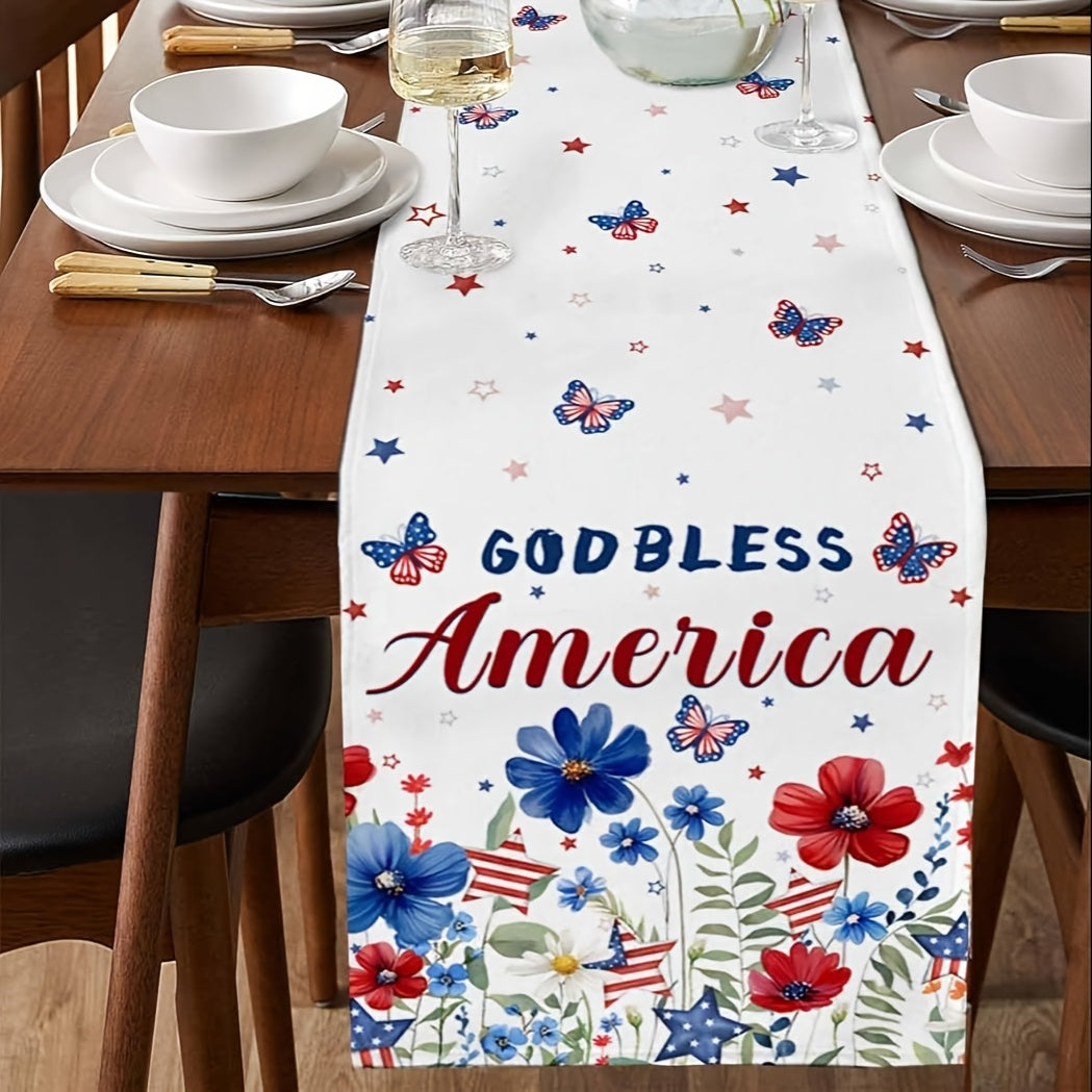 Butterfly American Flag Linen Table Runner - Multiple Sizes