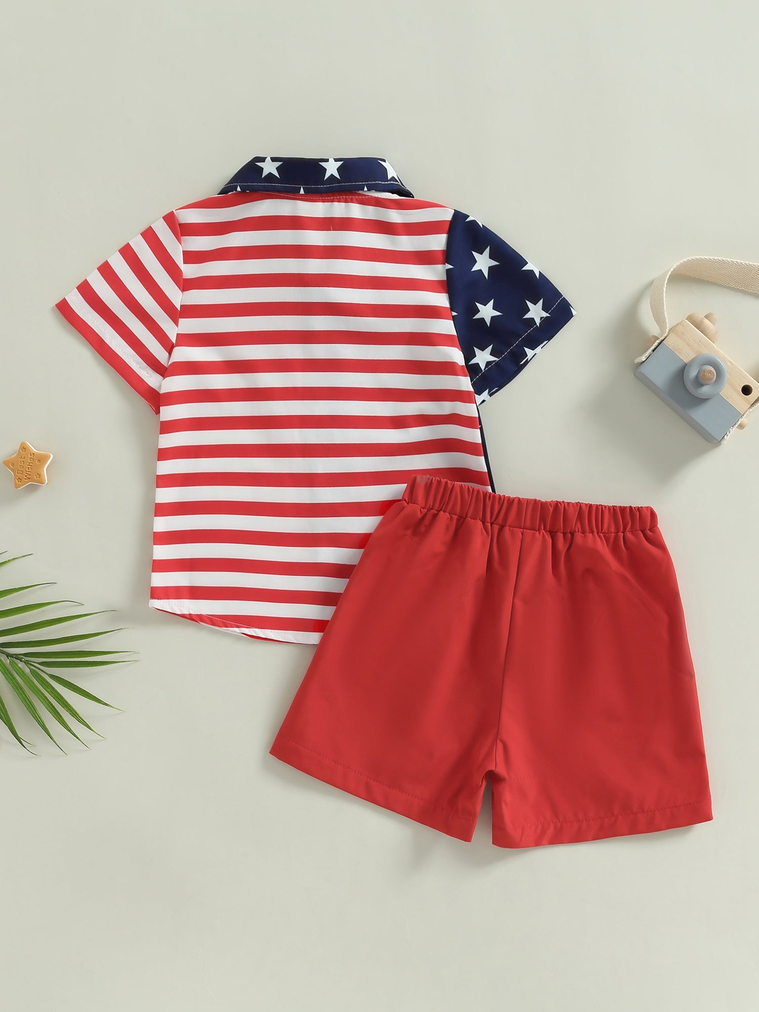 Toddler Boys Stars & Stripes Print Shirt & Shorts 2pcs Summer Set
