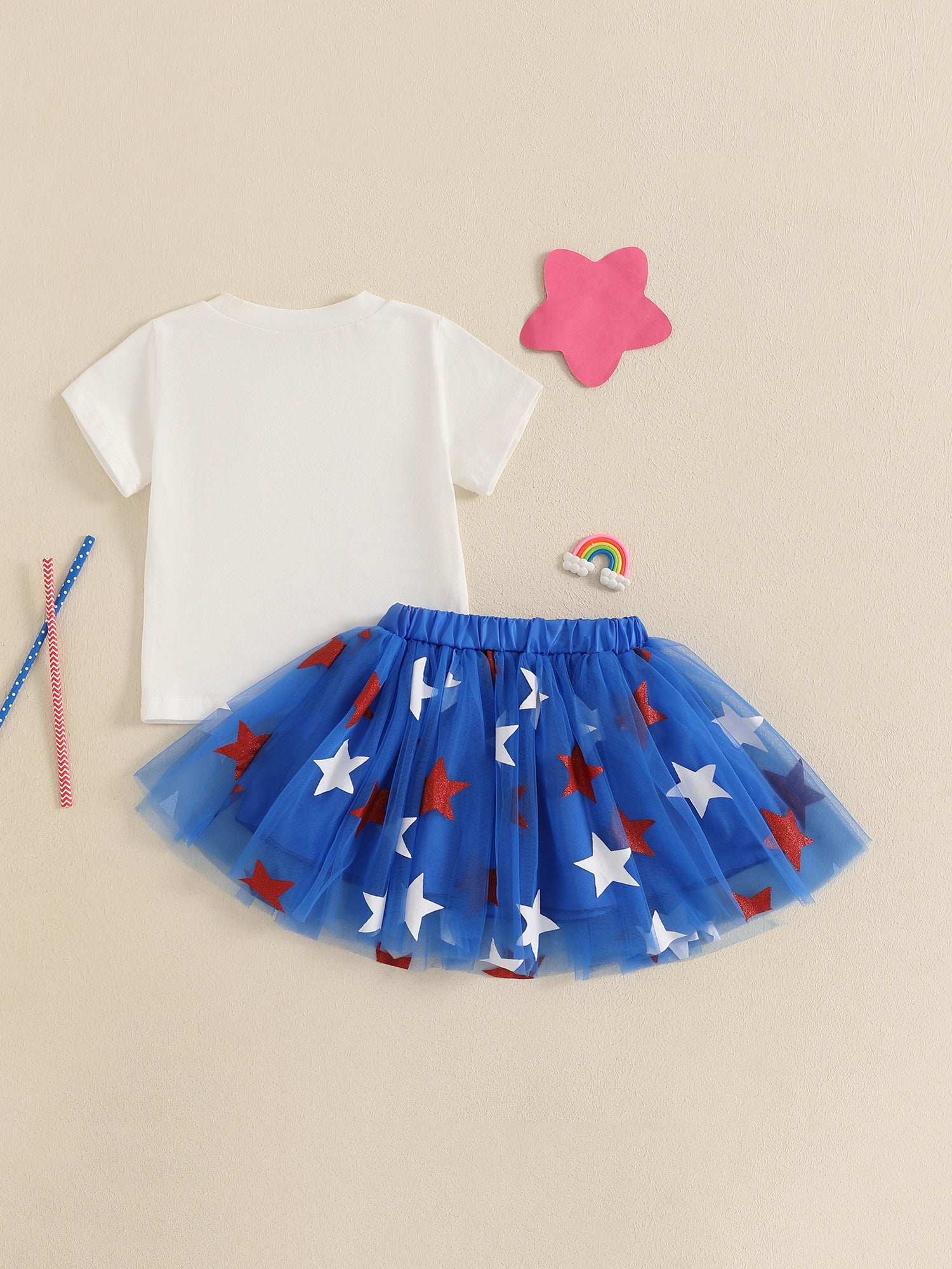 Baby Patriotic Tee - Starry Red White Blue Skirt Set