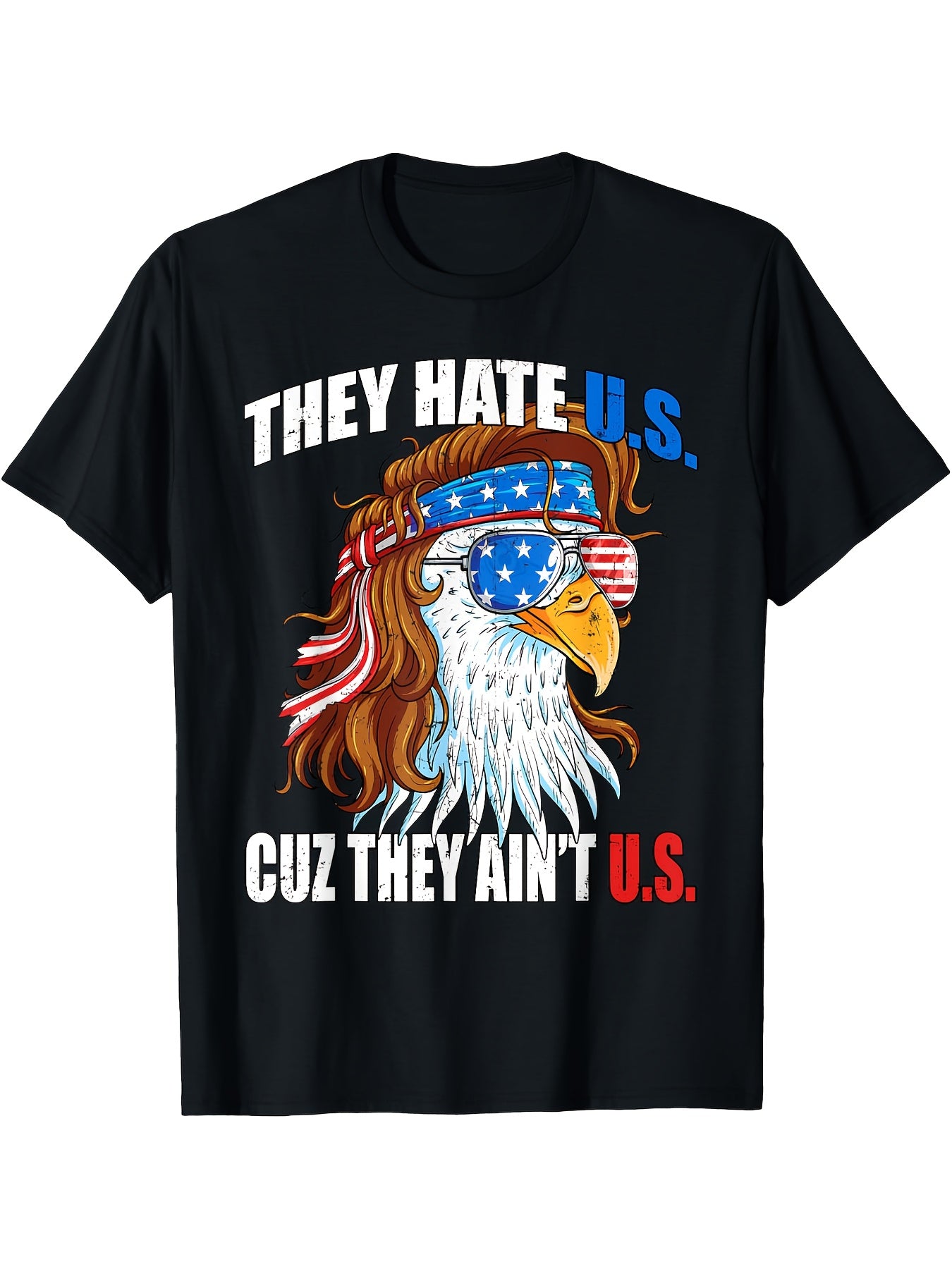 Funny Eagle Mullet USA Flag T-Shirt - Unisex Adult Black Tee