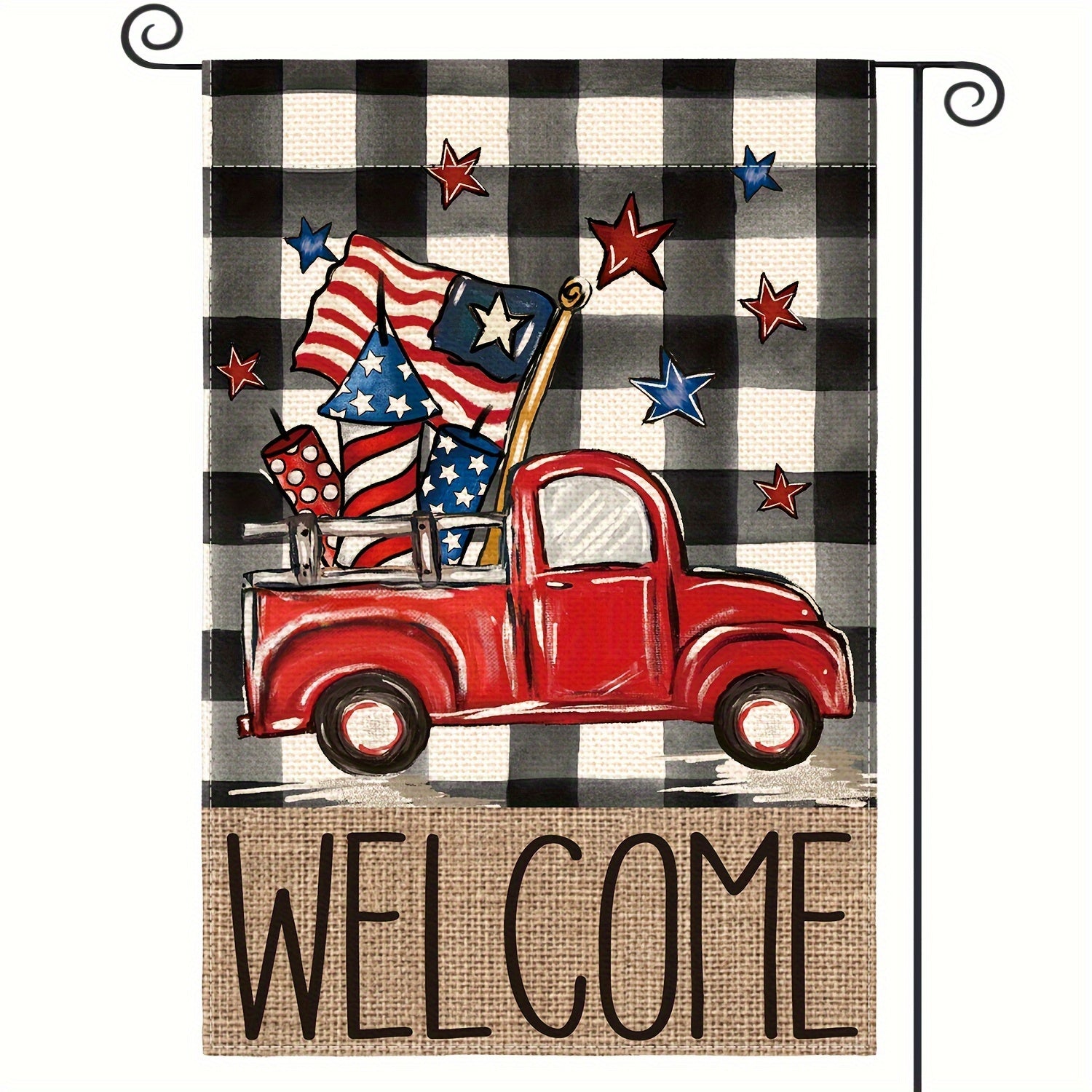 Buffalo Plaid Truck Patriotic Garden Flag - 12x18in Double Sided