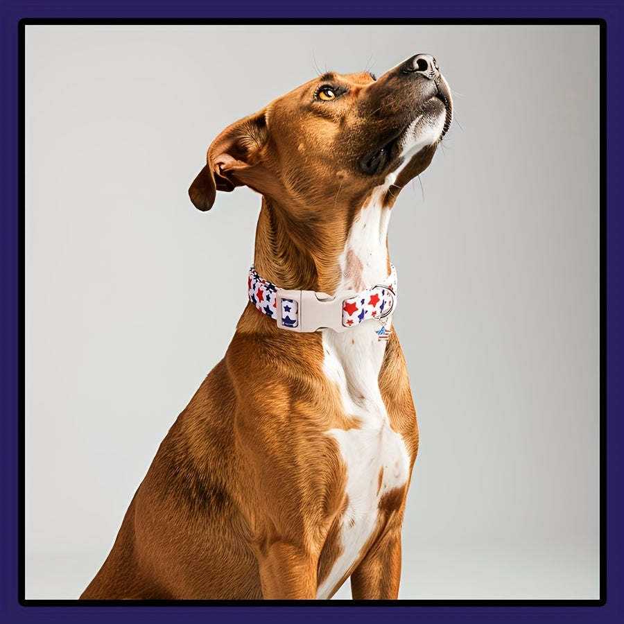 Patriotic Star Pattern Dog Collar - Adjustable Quick Release Buckle