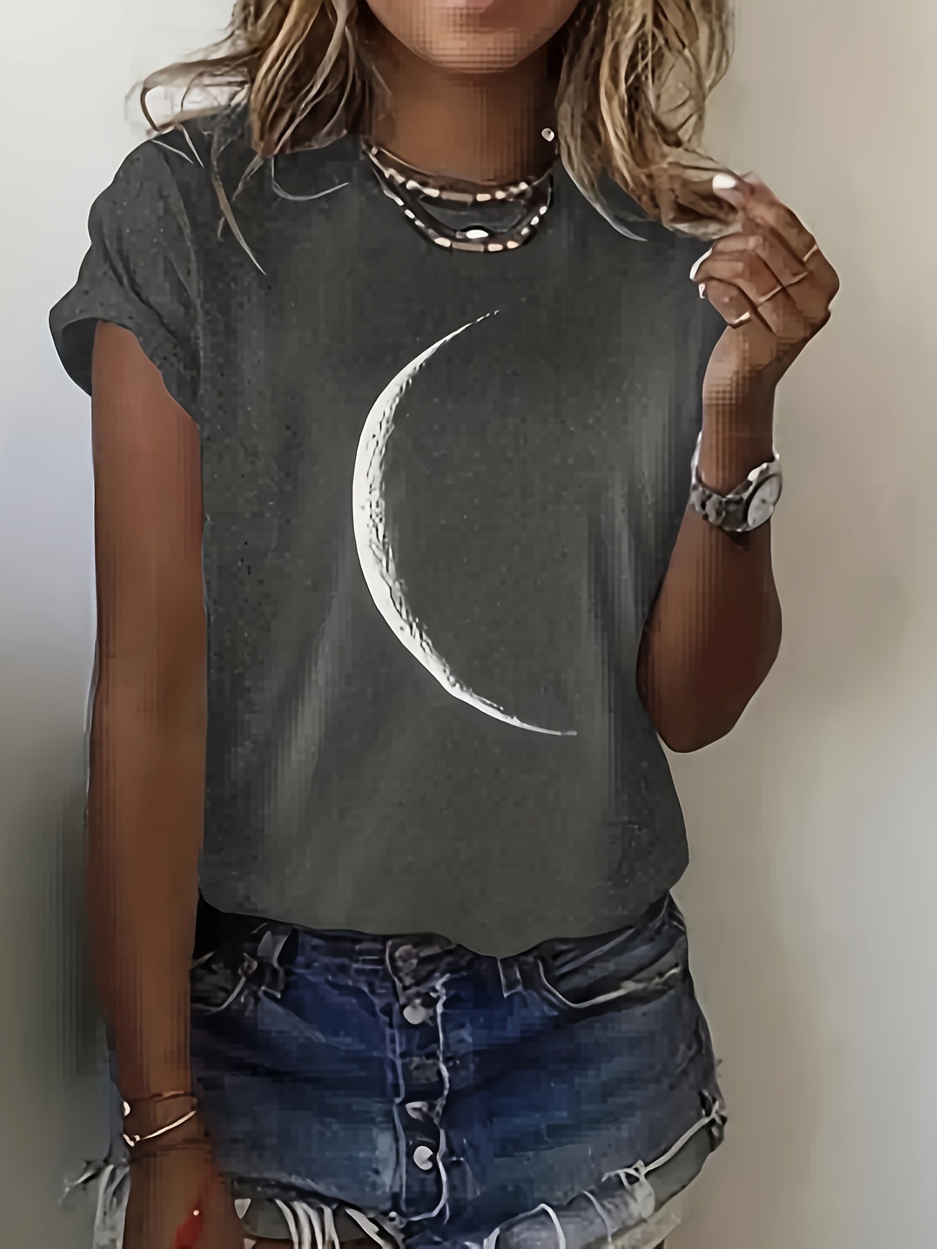 Women's Fireworks & Stars Print Patriotic Crew Neck T-Shirt