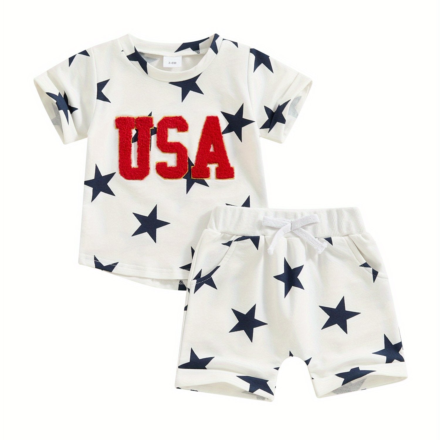 Baby Boys Embroidery Letter Tee & Stars Print Shorts Summer Set