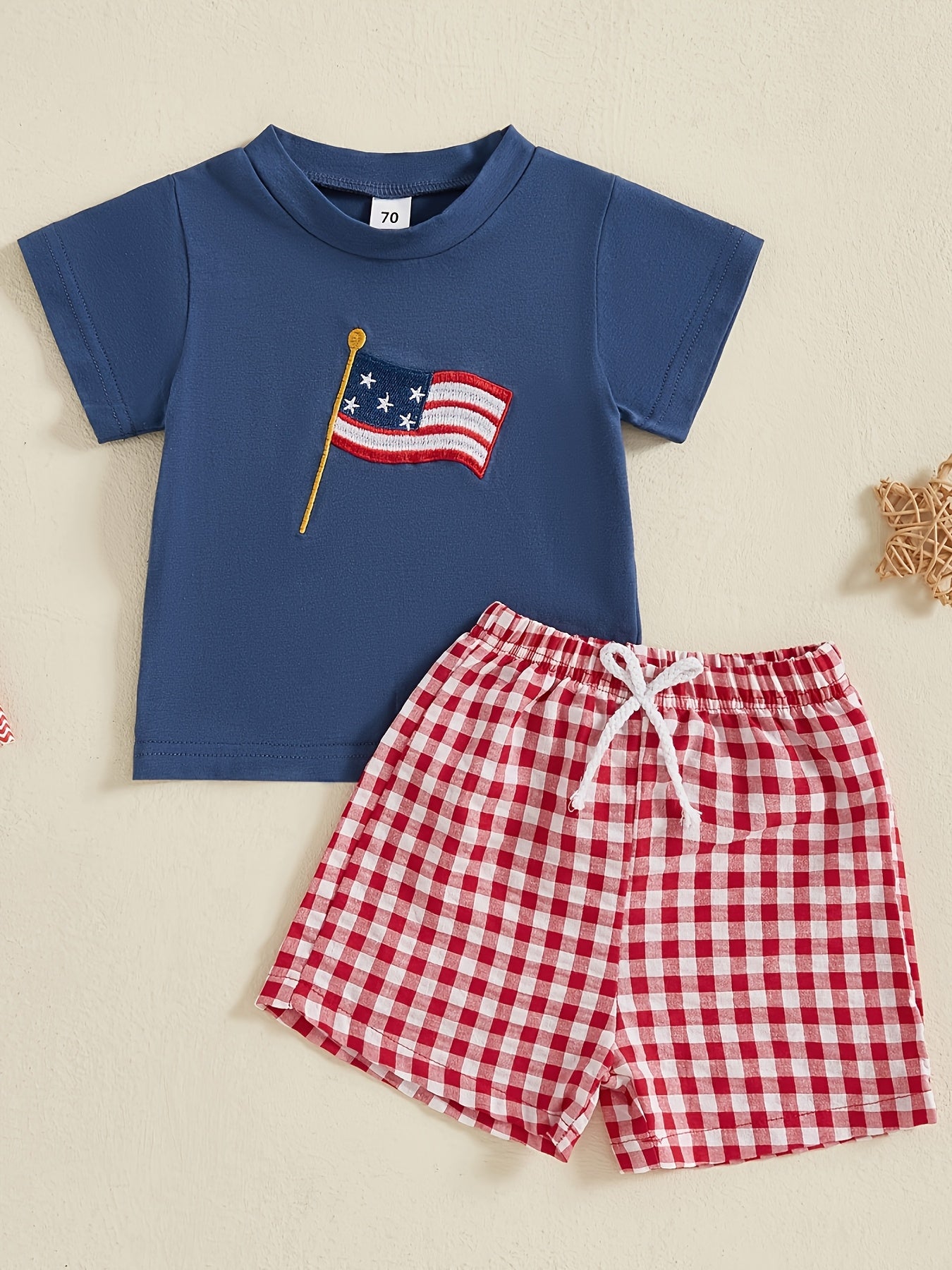 Kids American Flag Top & Tartan Plaid Shorts Outdoor Summer Set